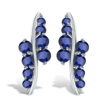 GEM BALET 3.0 Ct Prírodné Blue Sapphire Drahokam Zapojenie Stud Náušnice pre Ženy 925 Sterling Silver Okrúhle Náušnice Šperky