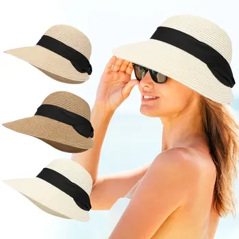 Skladacia dámy soft top slnko klobúk pláži slamený klobúk pohodlné a priedušná cestovné lete anti-ultrafialové klobúk