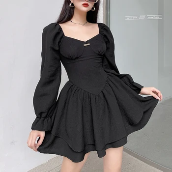 SUCHCUTE Sexy Ženy, Večer Bodycon Šaty Bežné Gotický Dlhý Rukáv Strany Clubwear Čierne Mini Šaty Lady-Line Kawaii Šaty