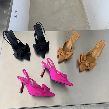 2022 Módne, Luxusné Značky Ženy Slingback Sandále, Topánky, Módne Luk-uzol Ukázal Prst Pošmyknúť na Dámske Elegantné Šaty Čerpadlá Topánky