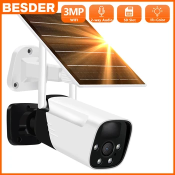 BESDER 3MP Solárny Panel WiFi IP Kamera H. 265 Ľudských rozpozná Bezdrôtové Vonkajšie Nabíjateĺnou Batériou Napájaný CCTV kamerový