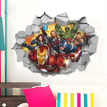 Disney, Marvel Hračka 3D Nálepka z PVC Avengers Kapitán Amerika Iron Man Hulk Thor, Spiderman Stenu, Nálepky Deti Dekorácie, Nálepky