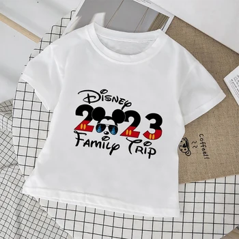 Disney 2023 Rodinný Výlet Séria White Deti T-Shirts Y2K Cartoon Mickey Tvorivosti Grafické Tlače Unisex Dievčatá Oblečenie Vysokej Kvality