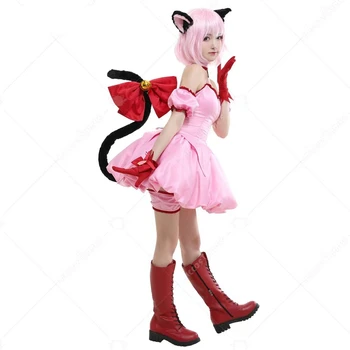 Anime Tokio Mew Mew Ichigo Momomiya Mew Ichigo Premenil Krátke Ružové Šaty Cosplay Kostým s Mačka Uši a Chvost