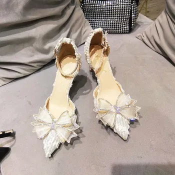 Nové drahokamu s luk namieril stiletto podpätky sandále Bridesmaid, svadobné topánky Víla topánky