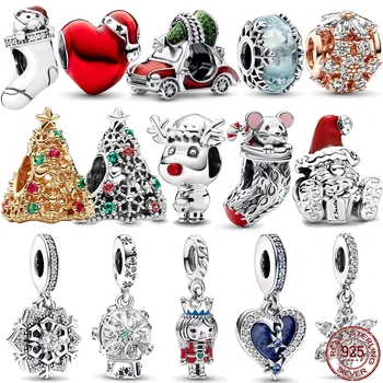 Hot predaj 925 sterling silver nádherné Vianoce séria los ponožky myš, prívesok fit pôvodné Pandora náramok DIY šperky