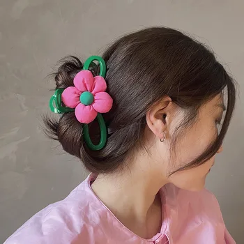 Kórejský Zelený Kvet Chytiť Klip Vlásenky Osobnosti Tvorivý Späť Hlave Vlasy Shark Klip pre Ženy, Dievča, Šperky Y2K Vlasy Pazúry
