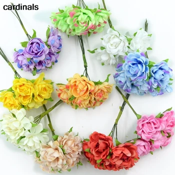 6pcs 3,5 cm Nového Príchodu Mini Multicolor Hodváb Umelé Ruže, Kvety, Kytice, Svadobné Dekorácie Pre DIY Scrapbooking Kvet