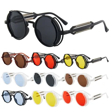 Gotický Steampunk slnečné Okuliare UV400 Vysoko Kvalitné Farebné Šošovky, Okuliare Muži Ženy Retro Kolo Kovovým Rámom Slnečné Okuliare