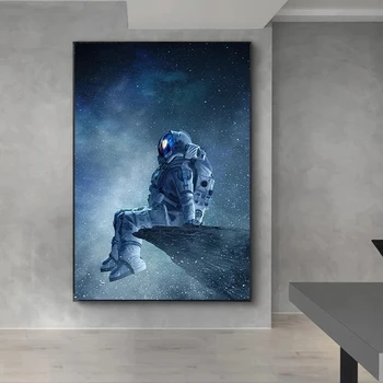 Osamelý Astronaut Sedí V Priestore Plátno Maľovaní Plagátov a Vytlačí Obývacia Izba, Spálňa Stenu Umelec Domáce Dekorácie Maľovanie