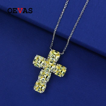 OEVAS 100% 925 Sterling Silver 7*7 mm Žltý Kríž Vysoko Uhlíkovej Diamantový Náhrdelník Prívesok Pre Ženy Šumivé Party Jemné Šperky