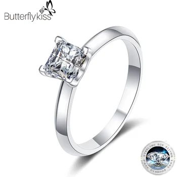 Butterflykiss 925 Sterling Silver Princezná Znížiť Reálne Moissanite Diamantové Prstene Pre Ženy, Luxusné Návrh Zásnubný Prsteň, Šperky