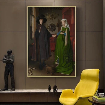 Klasické olejomaľba na Plátne Jan Van Eyck Na Arnolfini Portrét Reprodukcie Plagáty a Tlačí na Steny Umenie pre Home Decor