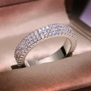 Tri rady Širokú Tvár Klasické Luxusné High-end Plný Diamant Biely Zirkón Krúžok Šperky Dievča Promise Ring Pár snubný Prsteň