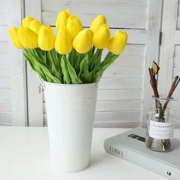 10Pcs Simulácia Pu Mini Tulipán Obývacia Izba, Jedálenský Stôl Domáce Dekorácie, Svadobné Ručné Diy Falošné Umelý Kvet Žltý Lacné