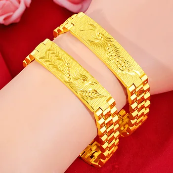 HOYON 18K čistého zlata farba dragon a phoenix auto kvet zlatý náramok párov, svadobné šperky, hodinky reťazca políčka darček
