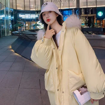 Pribrala svetlo žltá chlieb krátke dole bavlna kabát žena kórejská verzia voľné jeseň zimná bunda bavlna kabát 2022 žena nové