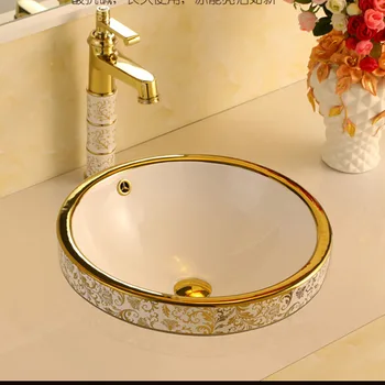 Vložené Semi Povodí Zlata Európskeho Kúpeľňa Umývadlo Umývadlo Povodí Horného Keramické Povodí Dolného Povodia Pan Márnosť Drezy Kúpeľňa