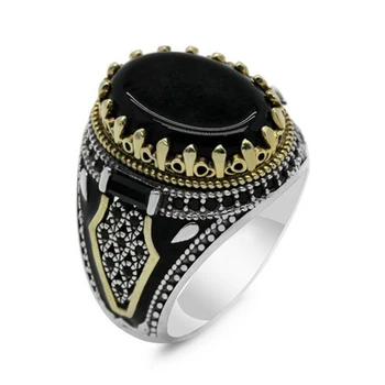 Móda Čierny Achát Kameň Prstene pre Mužov Príslušenstvo Vyhlásenie Vintage Nehrdzavejúcej Ocele pánske Prstene Prst Výročie Šperky