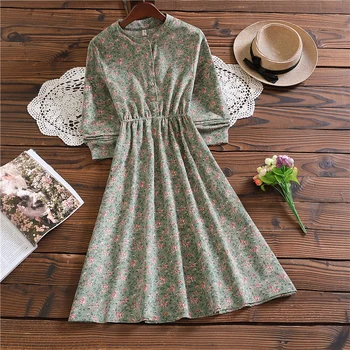 Jar, jeseň elegantné mori dievča sladké vestidos módny dizajn dlhý rukáv kvetinový menčestrové šaty
