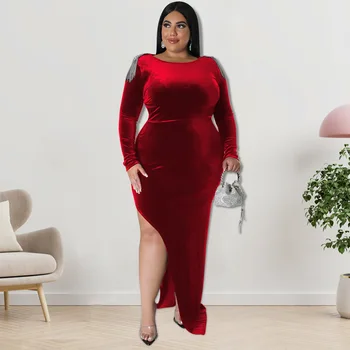 Plus Veľkosť Ženy Velúrové Šaty Drahokamu Strany Elegantné Šaty 2022 Jeseň Pani Večerné Šaty Žena Luxusné Značkové Oblečenie