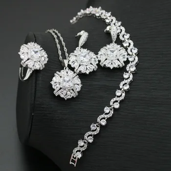 XUTAAYI 2021 Luxusné Šperky Náušnice Strieborné Svadobné Šperky Sady Pre Ženy Biely Náramok, Prstene, Svadobné Prívesok Náhrdelník Nastaviť