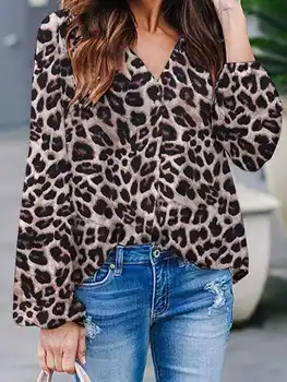 ZANZEA Príležitostné Voľné Tričko T-Shirt Top Tee Módne Ženy Leopard Vytlačené Blúzka 2022 Nadrozmerné Office Lady Sexy V Krku Pulóver 1
