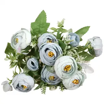 Umelé Kvetiny 1 Kytice Umelý Kvet Ročníka Jednoduchá Starostlivosť 10 Hláv Čaj Rose Faux Hodvábneho Kvetu na Svadbu