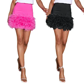 Ženy Elegantný Mini Sukne Dospelých na Jar a v Lete Farbou Pierko Lem Sukne, Čierne alebo Rose Red
