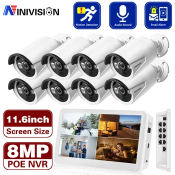 4K 8MP NVR Auta 8CH LCD Displej POE CCTV kamerový Systém 8MP IR-Cut Nočné Videnie Audio IP Kamery Vonkajšie P2P kamerový Set