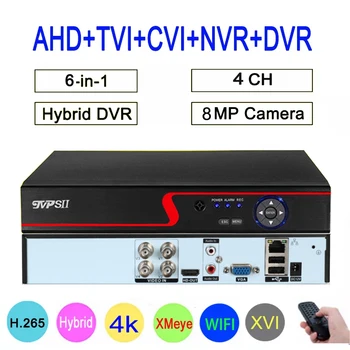Detekcia tváre Červené Panel Xmeye Audio 4K 8MP 4CH 4 Kanál H. 265+ Hybrid 6 v 1 AHD CCTV DVR, NVR Dohľadu Video Rekordér
