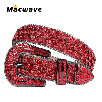 Móda Red Western Drahokamu Pásy Luxusné Popruh Cvokovaný Opasok pre Mužov Cinto Diamante Pracky Bling Cinturones Para Hombre