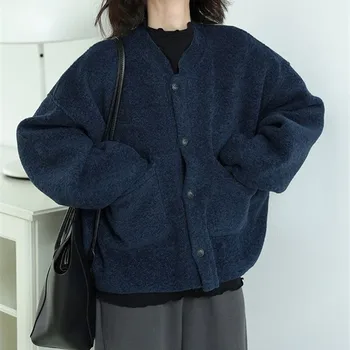 Vintage Cardigan Pre Ženy kórejský Módne Obloženie Kabát 2022 Trend Neforemné Dlhý Rukáv Bunda na Jeseň Bežné Oblečenie pre Ženy