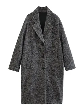 Ženy Zimné Vlna Zmesi Kabát Coats 2022 Módne Voľné Singel Svojim Prekladané Žena Elegantné Ulici Vrchné Oblečenie
