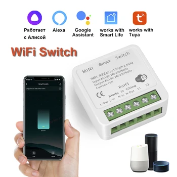 Alexa, Wifi, Smart Switch Tuya Smart Home Alice Yandex Stanice Google Asistent Bezdrôtový Spínač svetiel Relé 110V 220V Mini Modul