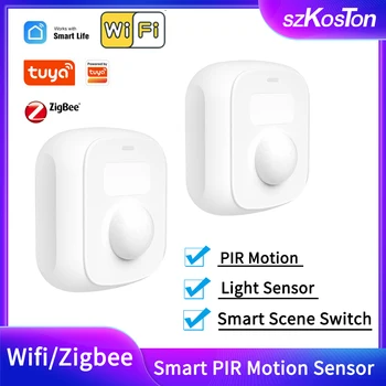Tuya Zigbee Wifi Mini PIR Snímač Pohybu Smartlife APP Riadenie Ľudského Pohybu Detektor s Svetelný Senzor Scény Prepínač Funkcie