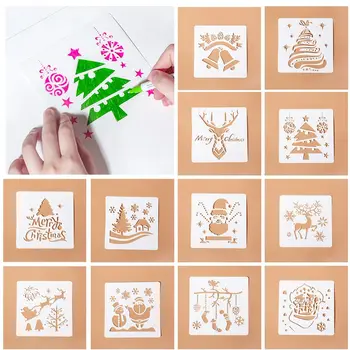 Veselé Vianočné Snehuliak Snowflake DIY Vrstvenie Blany Zápisník Razba Album Maľovanie Maľovanky Dekoratívne Šablóny 13x13 cm