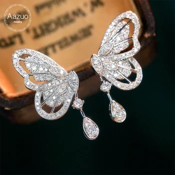 Aazuo Reálne 18K Solid White Gold Real Diamanty 0.55 ct Víla, Motýľ Stud Náušnice Nadaný Pre Ženy Rozšírené Svadobné Party Au750