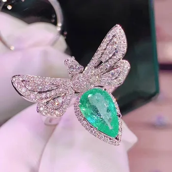 925 sterling Silver žena krúžok kvapka vody emerald motýľ tvar módne krúžky jemné Šperky pre Svadobné Party Darček