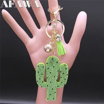 Módne Leto Kaktus Keyring pre Ženy/Mužov Zelená Zlatá Farba Strapec kľúčenky Šperky llaveros pareja KXS01