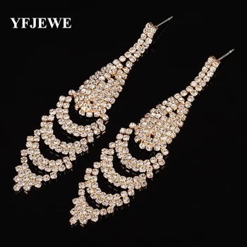 YFJEWE Ženy móda dlho visieť náušnice Luxus, kryštálu, zlata a sliver, pozlátené náušnice pre ženy, svadobné šperky brincos #E271