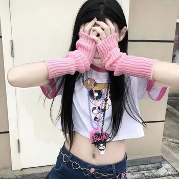 Y2K Lolita Bezprstové Rukavice Arm Warmers Gotický Ženy Pletené Kawaii Biele Ruky Pracovné Rukavice Anime Cosplay Členok Zápästie Rukávy