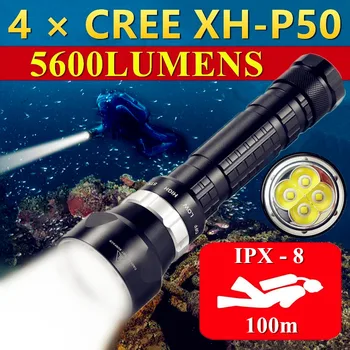 CREE XHP50 Vysoký Výkon Potápanie Výkonné LED Blesk, pod vodou 100m Vodotesné Diver Svetlá Poľovnícke Svietidlá Taktické Horák