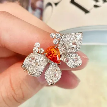 2022 Nový Butterfly Krúžok s Bling Orange Cubic Zirconia Elegantné Kvapka Vody Akvamarín 925 Silver Farba Krúžok Šperky