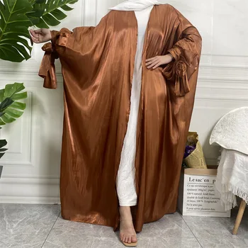 Arabský Kimono Otvoriť Abaya Šaty Islamskej Arabských Lesklé, Hodvábne Cardigan Turecko Moslimskou Šaty Kaftan Abayas pre Ženy Dubaj 2023 vestidos