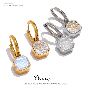Yhpup Luxusné AAA Cubic Zirconia Huggie Náušnice z Nehrdzavejúcej Ocele Trendy Geometrické Hoop Lesklé Temperament Šperky, Svadobné Ženy