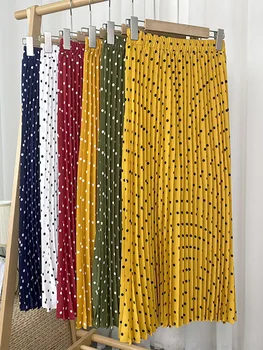 Croysier Sukne Dámske Elegantné Vintage Skladaná Sukňa Jarné Oblečenie Pre Ženy Elastické Vysoký Pás Bežné Polka Dot Midi Sukne
