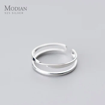 Modian Minimalistický Dvojitý Kruh Line Jednoduché Krúžok pre Ženy, Otvorené Nastaviteľné Rýdzeho Striebra 925 Prst Prsteň Jemné Šperky Bijoux