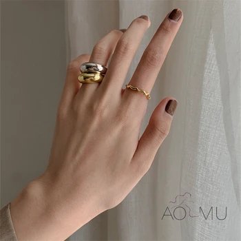 AOMU 2020 Nové Moduly Geometrické Nepravidelný Kruh, Oblúk Široký Verzia Minimalizmus Strieborná Farba Zlatá Farba Kovu Prst Prsteň pre Ženy