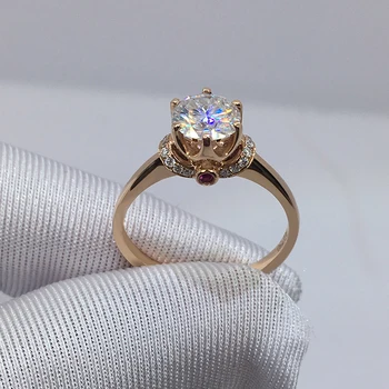 14 KARÁTOVÉ ružové Zlato Ruby Moissanite Prsteň Zásnubný Výročie Koruny Krúžok Lab Diamond Vyrobené Romantický štýl